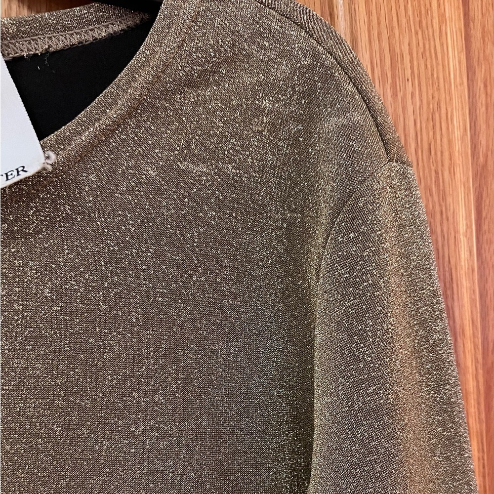 Moschino‎ Pret-A-Porter Gold Metallic Shimmer Long-Sleeve Sweater Top Size 10 - Picture 7 of 14